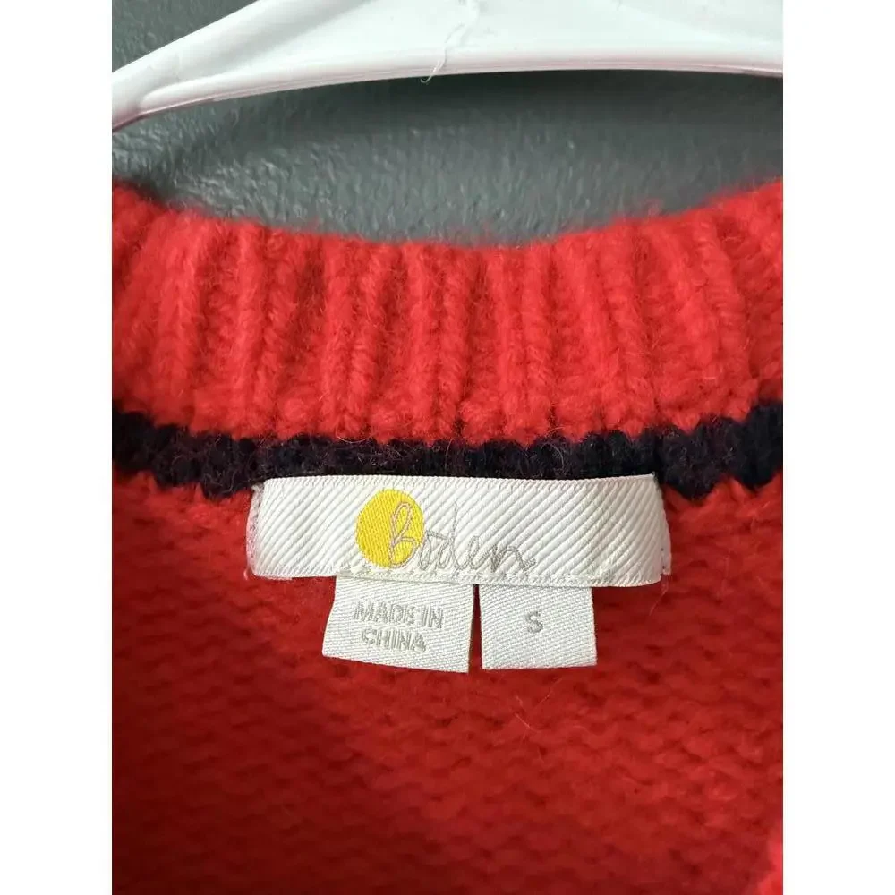 Boden Red Knit Sweater with White Embroidered Hearts, Size Small - Picture 2 of 8